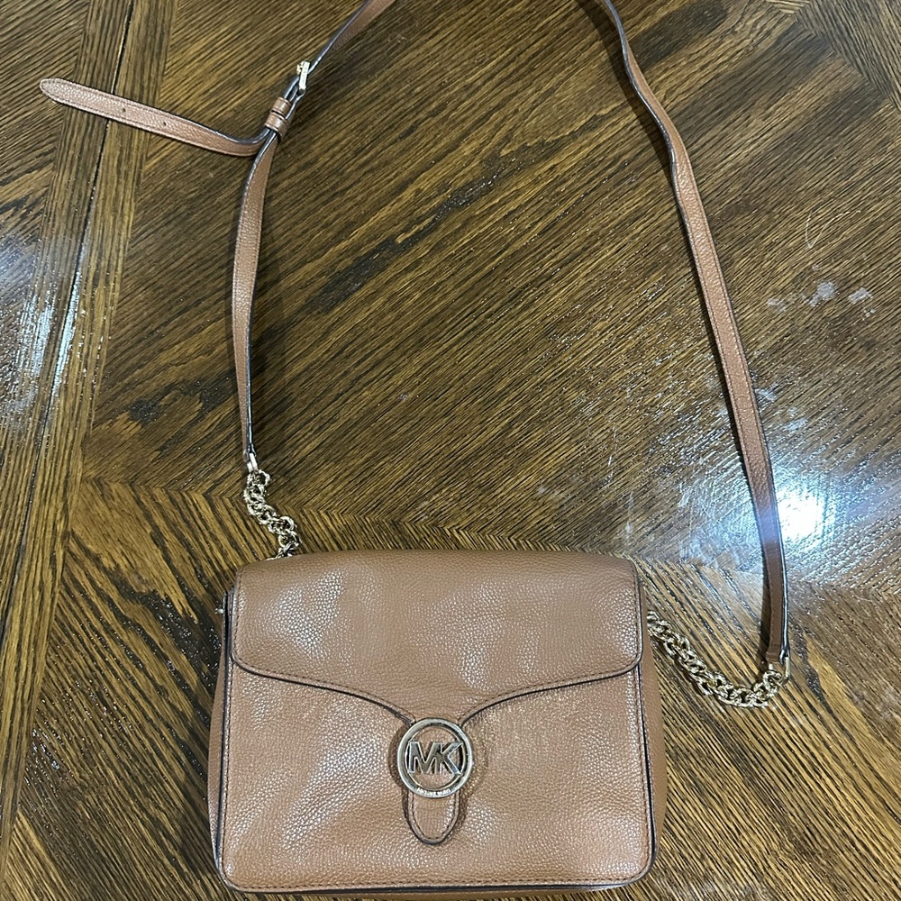 Michael Kors Light Brown Crossbody Bag with Silver Hardware